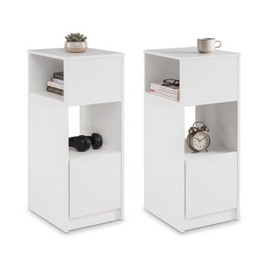 Slim Bedside Table with Drawer and 2 Storage Compartments