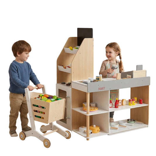 Pretend Play Shop, Kids Supermarket Playset with Shopping Cart
