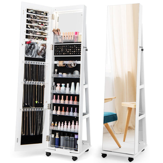 3 Color LED Lights Lockable Jewelry Armoire with Full Length Mirror