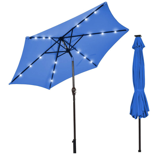 2.7m 18 Solar Powered LED Lights Patio Umbrella with Tilt and Crank Handle