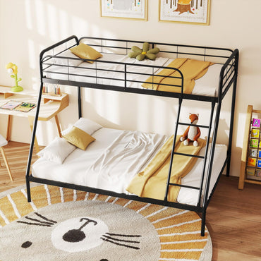 Single over Double Loft Bed Frame with Ladder and Safety Guardrail