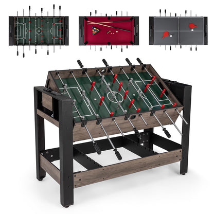 3-in-1 124CM Swivel Game Table with Foosball Pool Billiards Table Tennis