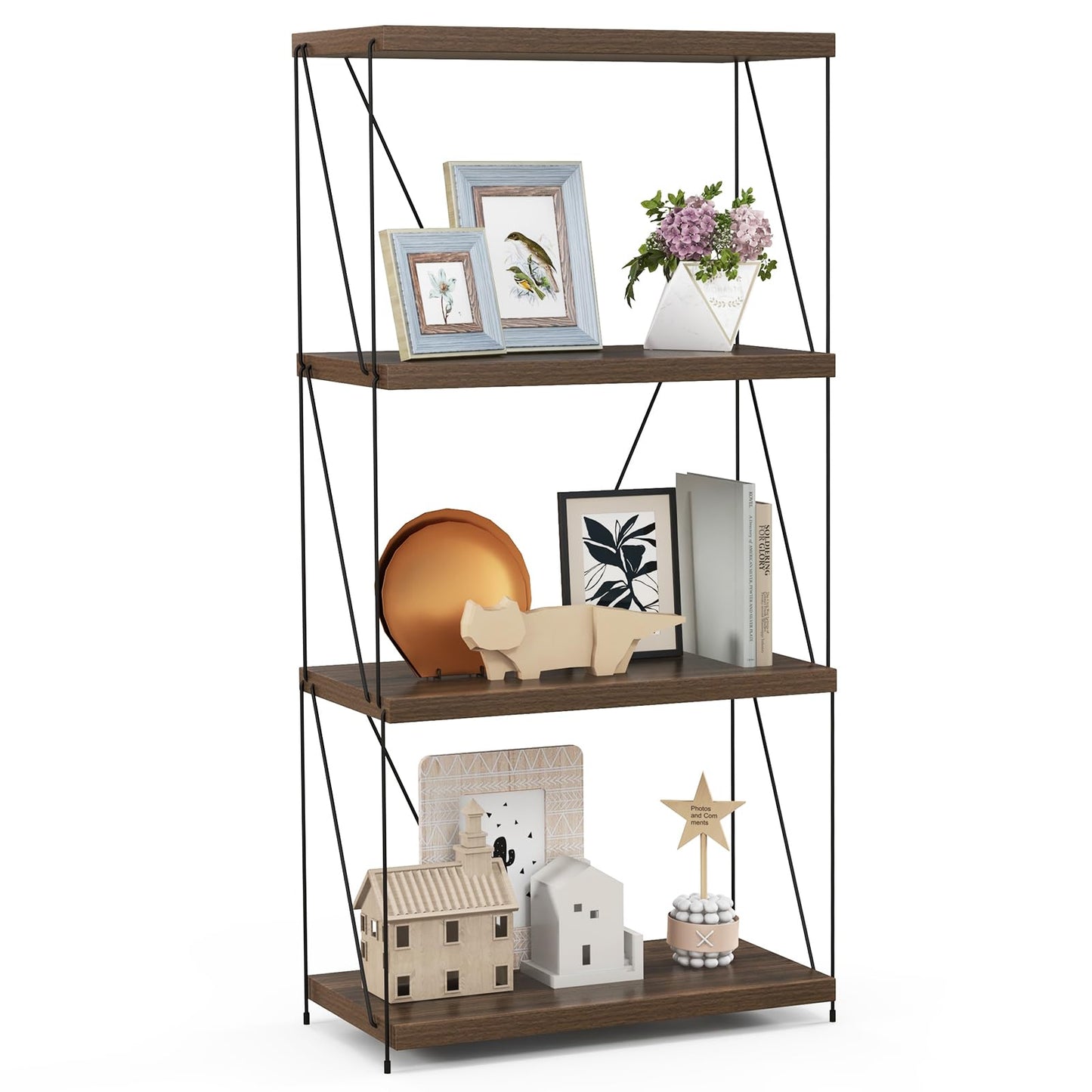 4-Tier Multipurpose Display Rack with Metal Frame for Living Room Home Office
