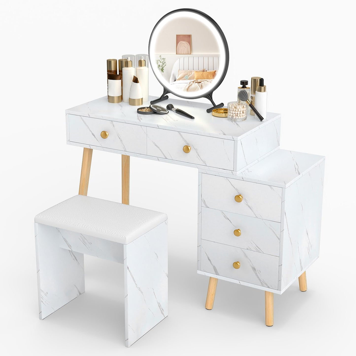 Vanity Desk Makeup Vanity Set with Removable Mirror
