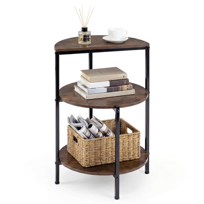 3-Tier Round Side Table, Industrial Nightstand Bedside Table with Storage Shelves