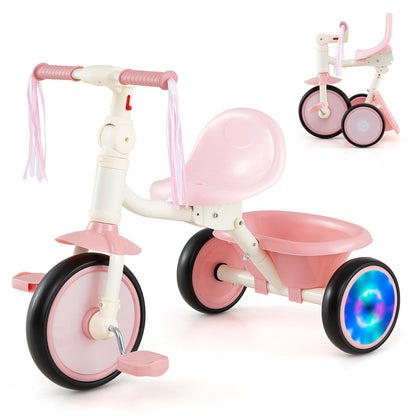 Kids Tricycle, Foldable Toddler Trike with Lighting Wheels