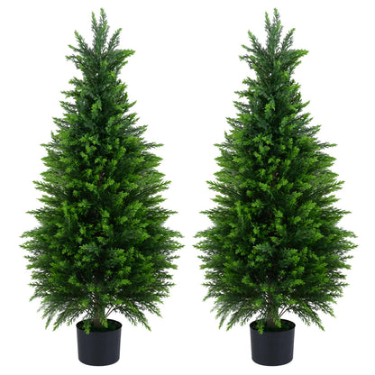 90CM/120CM Artificial Topiary Cedar Cypress Tree, Indoor Outdoor Fake Tree with Cement Plastic Pot