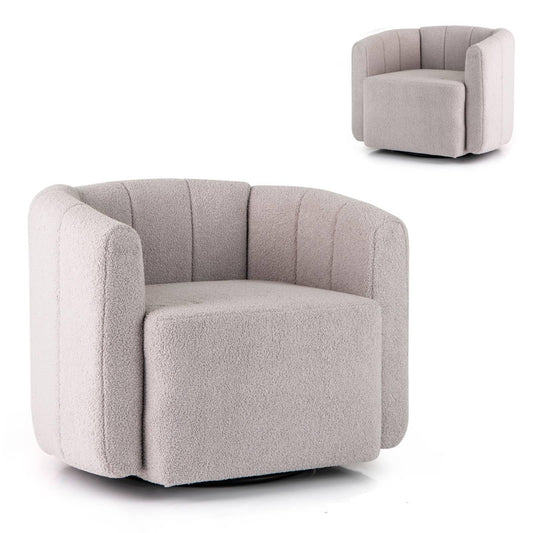 Upholstered Swivel Barrel Chair with Backrest and Armrests