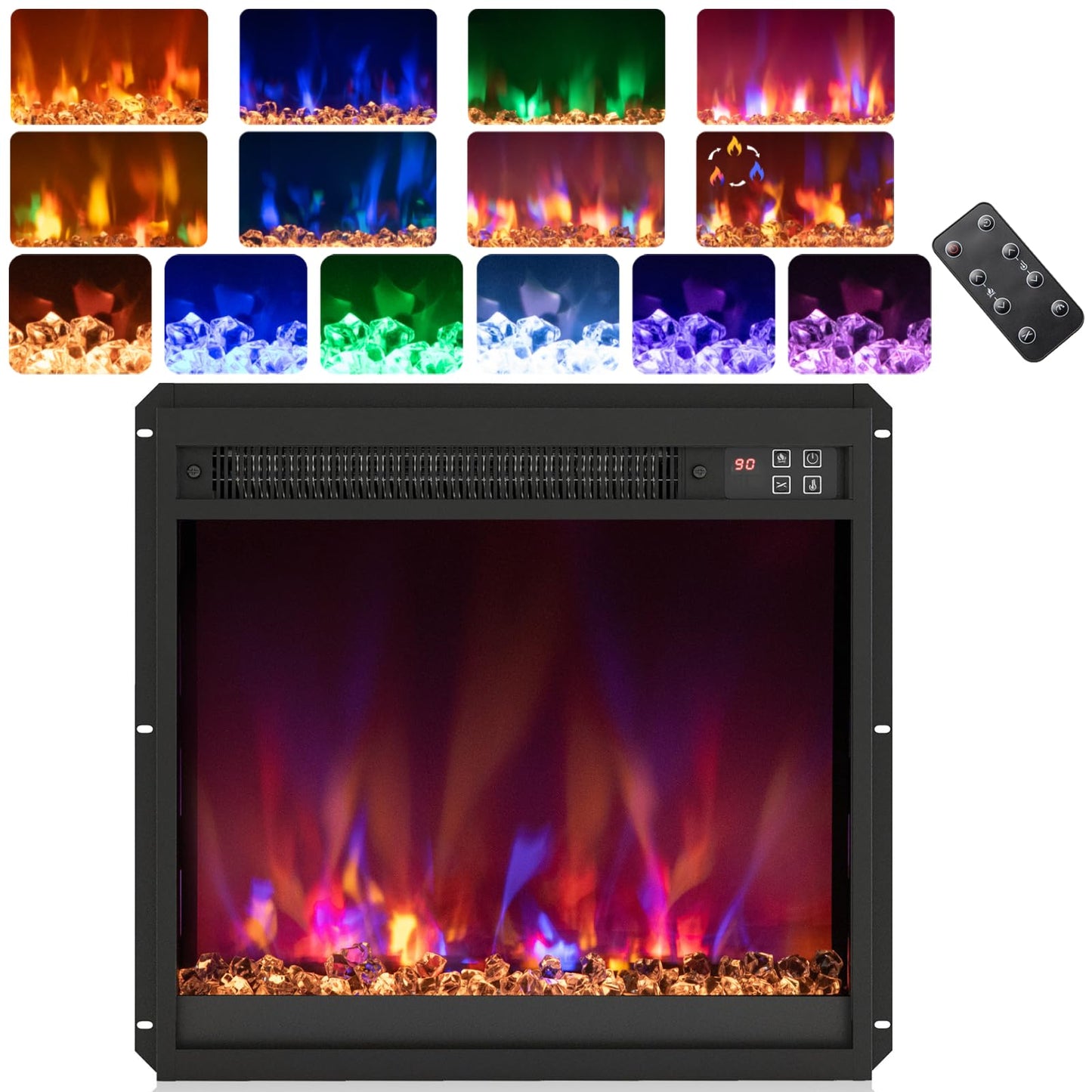 18/23 inch Electric Fireplace Insert Recessed 1500W Fireplace Heater with Remote Control