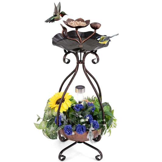 Outdoor Bird Feeder and Bath with Solar Light