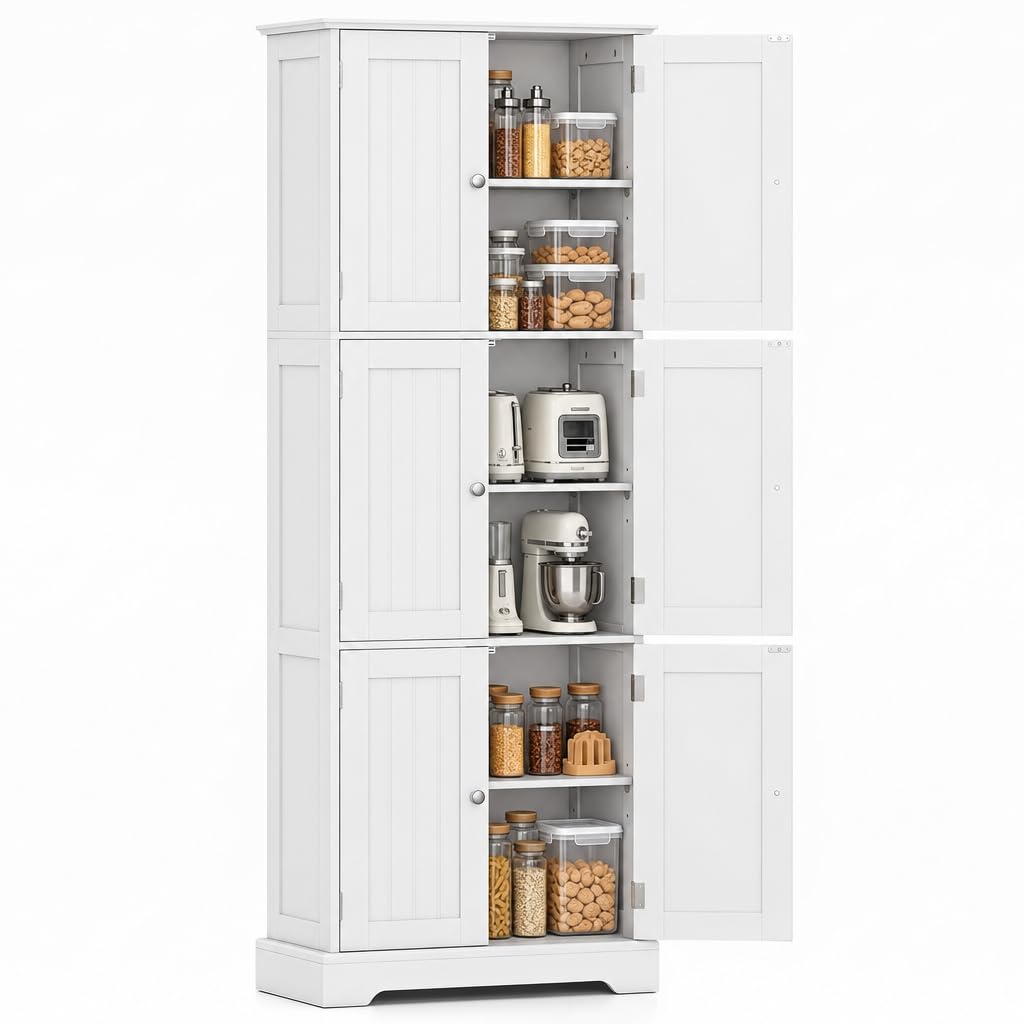 Tall Kitchen Cupboard, 6-Tier Storage Cabinet with 6 Doors