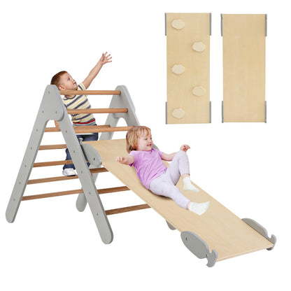 Giantex  Toddler Climbing Frame Kids Wooden Montessori Triangle Climber with Double Sided Ramp