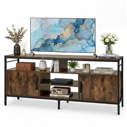 TV Stand Cabinet for TVs up to 65 Inches, 147cm Wooden Media Entertainment Center with 2 Storage Cabinets