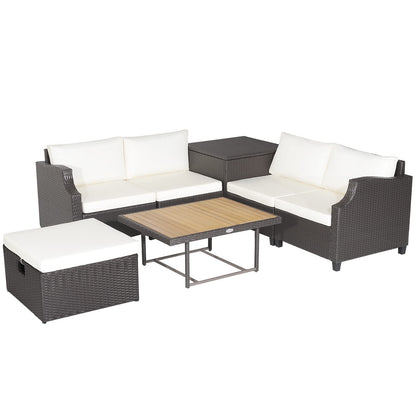 7 Pieces Outdoor Hand-Woven PE Wicker Sectional Conservatory Set with 2 Corner Sofas