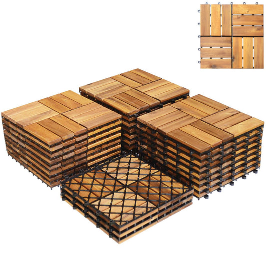 GiantexUK 27 PCS Decking Tiles 30x30cm Acacia Interlocking Flooring Tiles