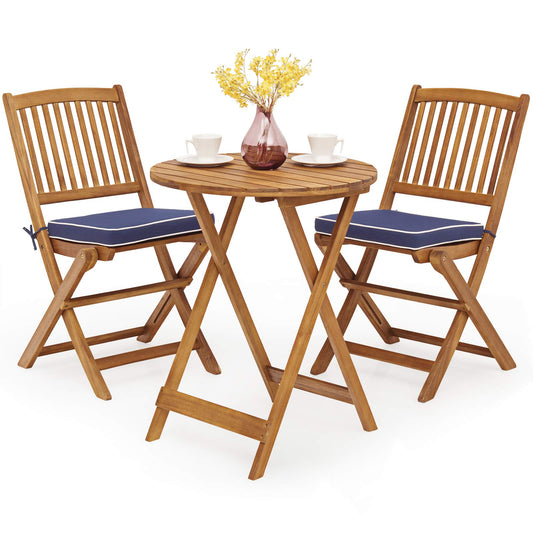 3 Piece Folding Patio Bistro Set with Cushions