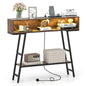 Console Table with LED Lights and Charging Station, 3-Tier Narrow Entryway Table with Storage Shelves