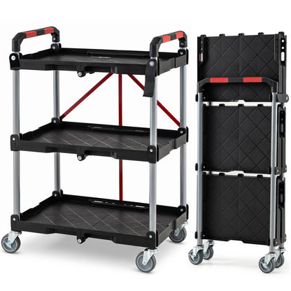3-Tier Folding Utility Cart with 360° Swivel Wheels for Garage