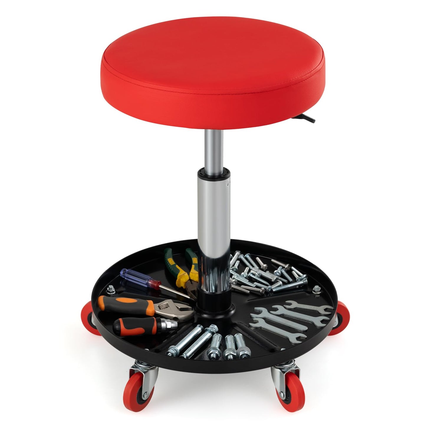 Pneumatic Rolling Mechanic Stool with Tool Tray & Adjustable Height