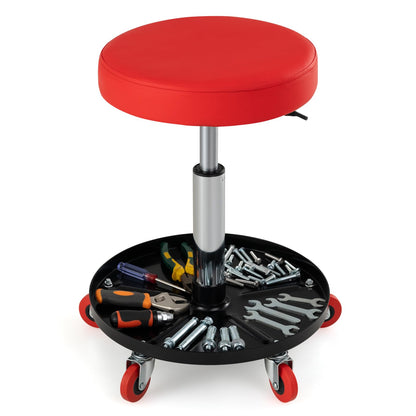 Pneumatic Rolling Mechanic Stool with Tool Tray & Adjustable Height