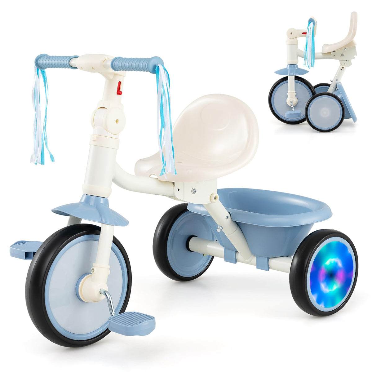 Kids Tricycle, Foldable Toddler Trike with Lighting Wheels