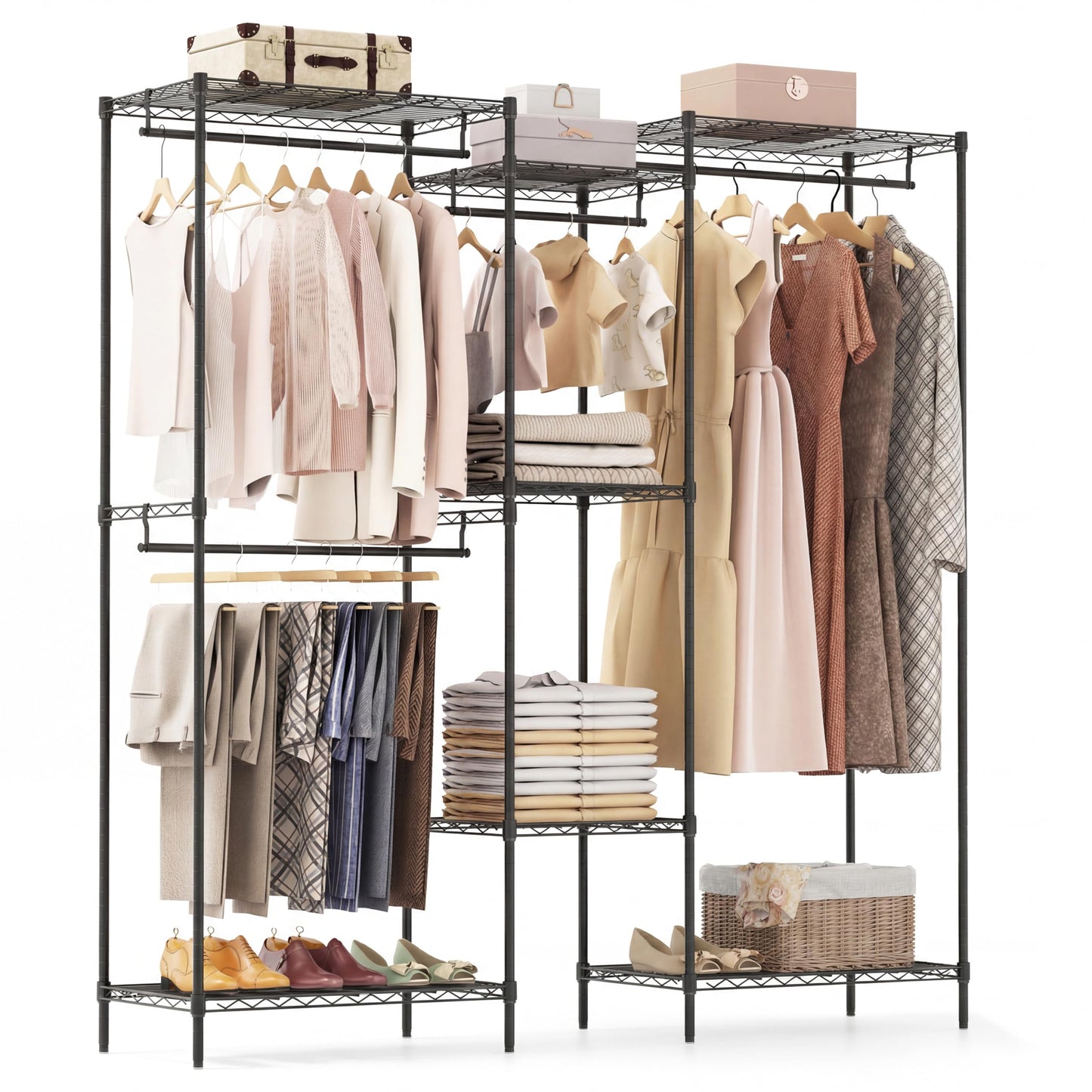 Portable Wardrobe Convertible Clothes Organizer with L-shape and Horizontal Installation