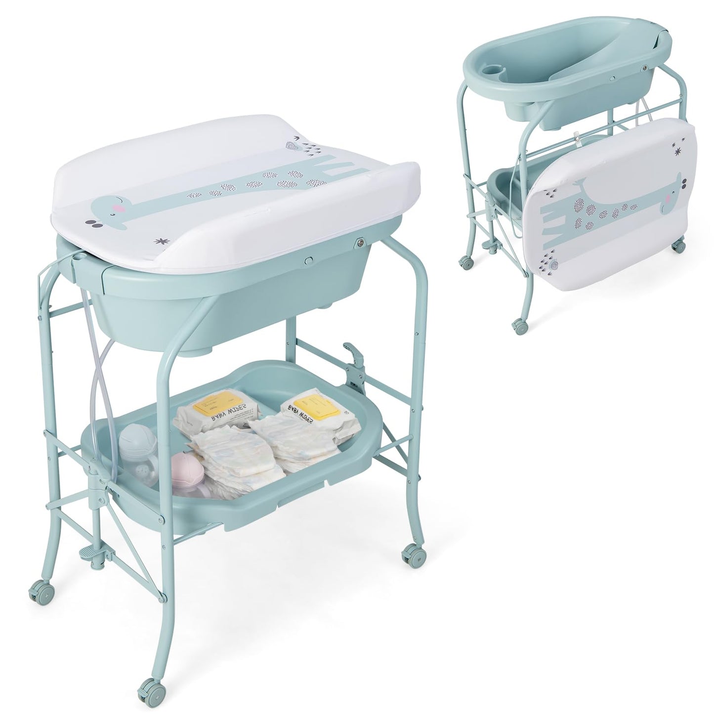 4 in 1 Baby Changing Table Folding Infant Nursery Station with Bath Tub
