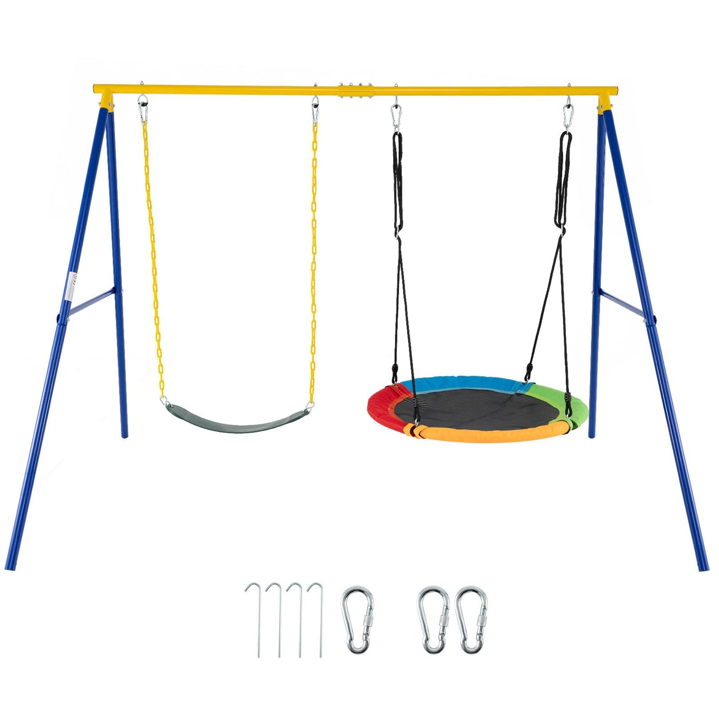 A-Frame Metal Swings Stand with Belt Swing and Nest Swing