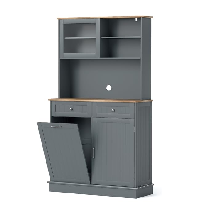 GiantexUK Tilt Out Trash Bin Cabinet, Wooden Tall Kitchen Cupboard