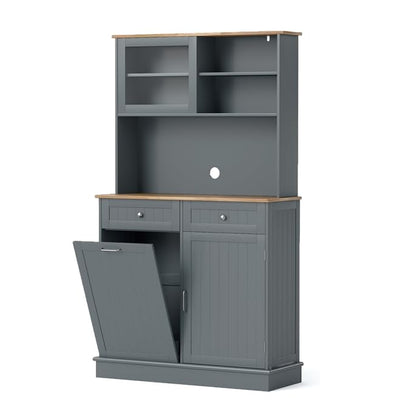 GiantexUK Tilt Out Trash Bin Cabinet, Wooden Tall Kitchen Cupboard