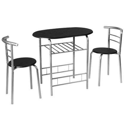 3-Piece Dining Table Set with Extra Wine Rack and Metal Frame