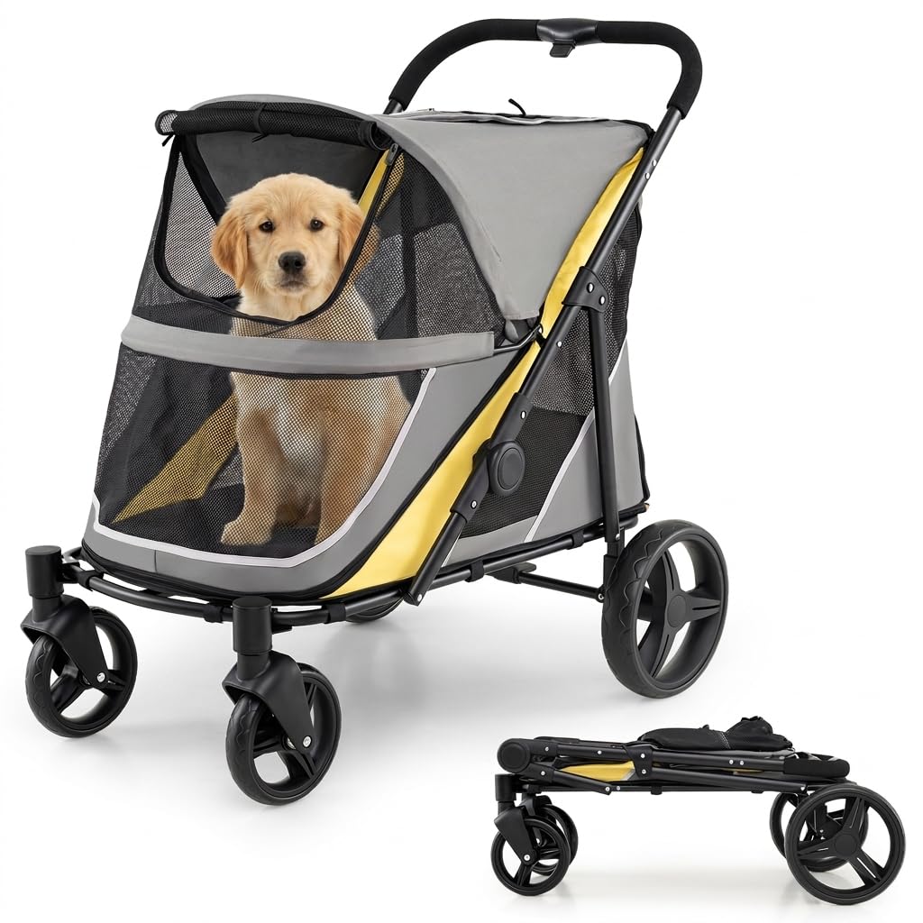 Dog Stroller for Large Dogs with One-Step Brake & Mesh Windows and Storage Bag