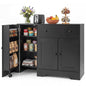 Storage Cabinet with 3 Doors, 3-Tier Side Rack & Lockable Wheel