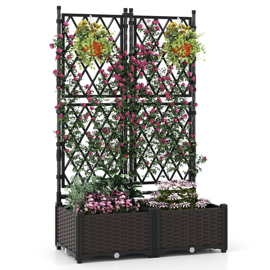Garden Planter with Trellis with Self-Watering Device and Drainage Holes