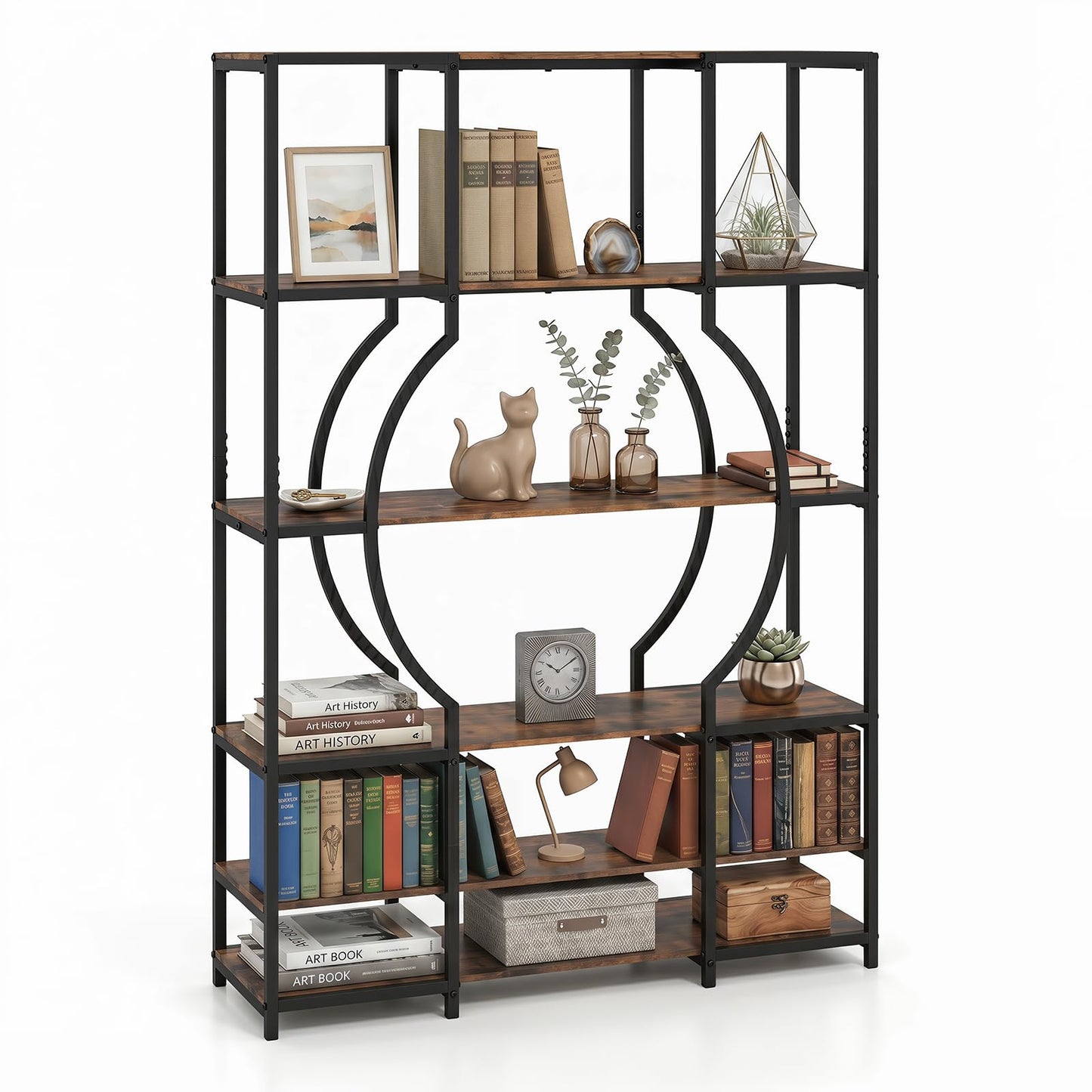 Industrial Etagere Bookcase with Arc-Shaped Design and Open Shelves