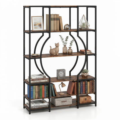 Industrial Etagere Bookcase with Arc-Shaped Design and Open Shelves