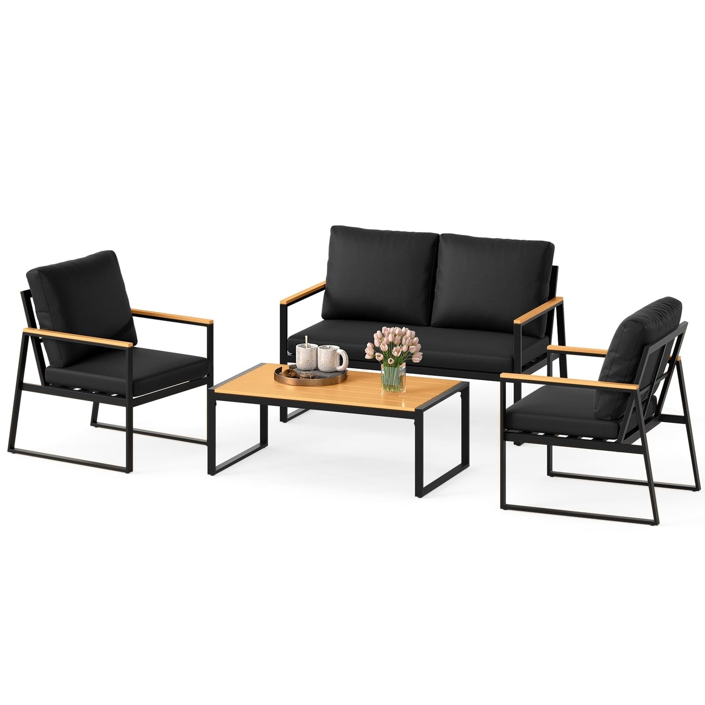 4 Pieces Patio Furniture Set with Thick Cushions for Backyard