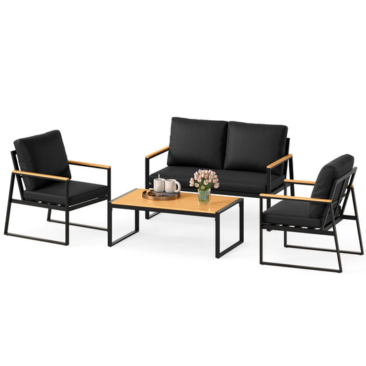 4 Pieces Patio Furniture Set with Thick Cushions for Backyard