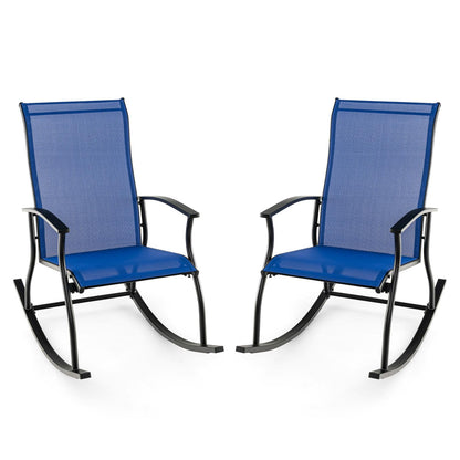 2 Pieces Outdoor Rocking Chairs with Breathable Backrest