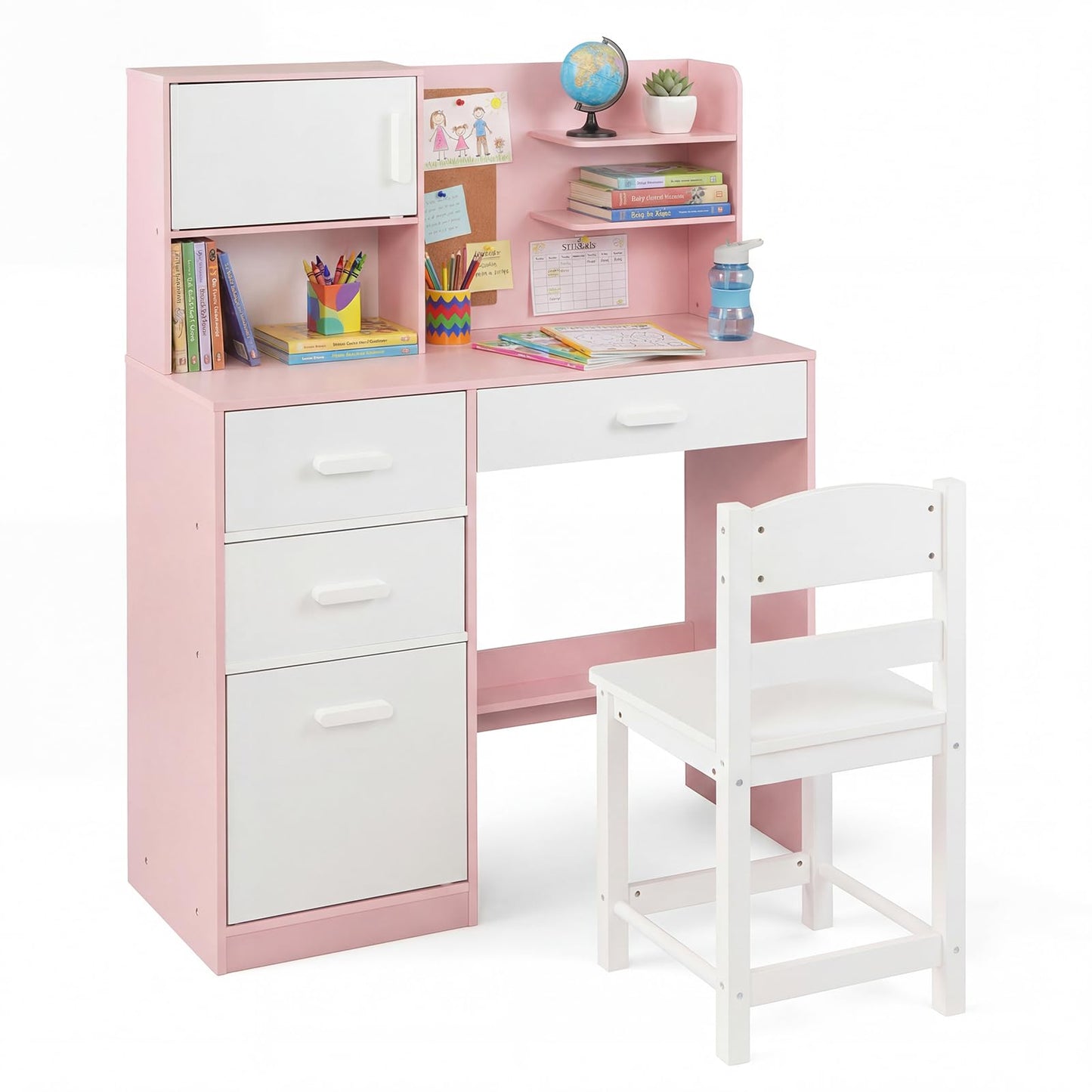 Kids Desk and Chair Set Study Table with Hutch Bulletin Board 3 Drawers