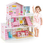 Kids Wooden Dollhouse DIY Pretend for Toddlers 3-7 Years Old