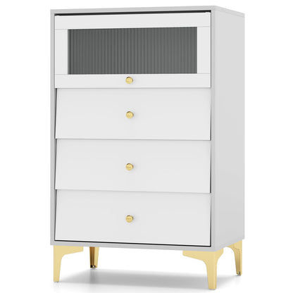 Giantex Chest of Drawers 3/4-Drawer Dresser Storage Cabinet with Flip Up Glass Door (Gray, 5-Tier)