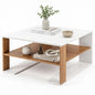 Wooden Square Coffee Table with Storage and Open Shelf for Living Room