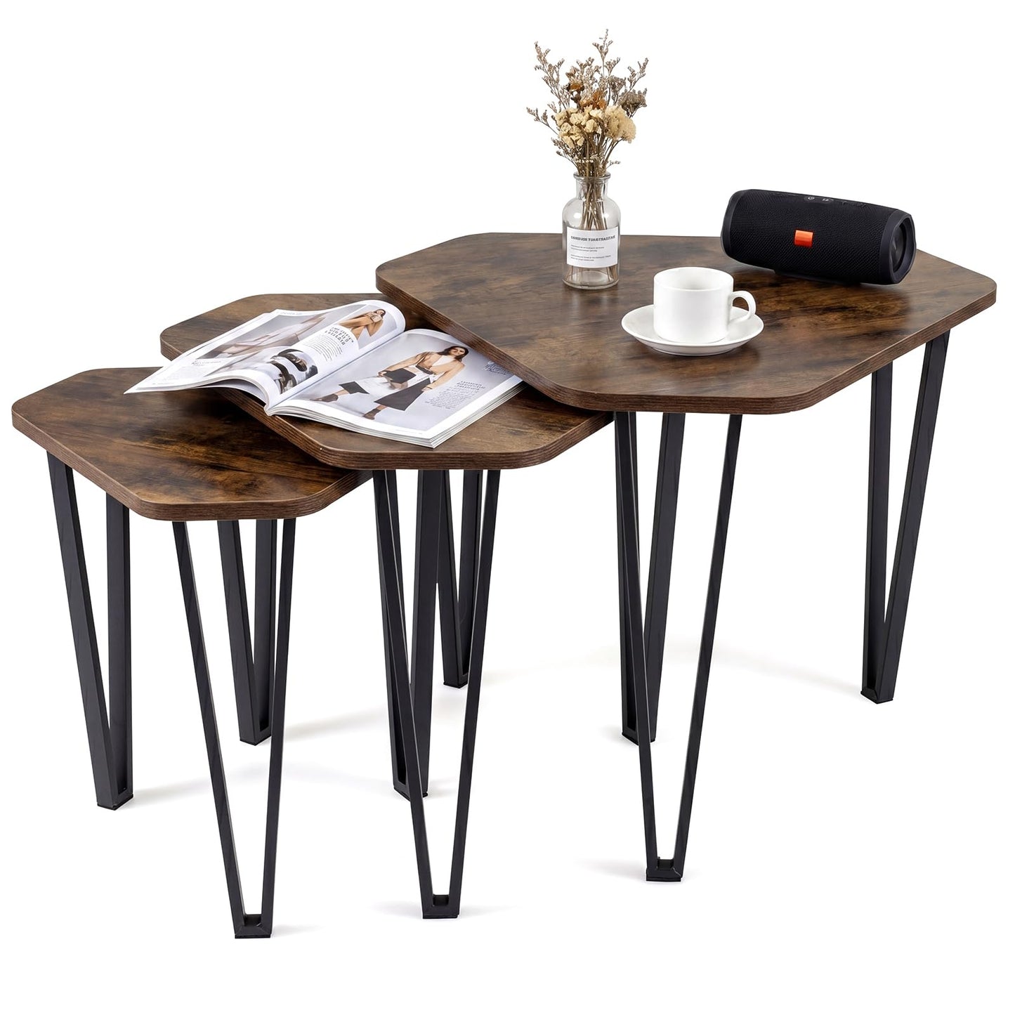 Nesting Coffee Tables Set of 3, Stacking End Sofa Side Table
