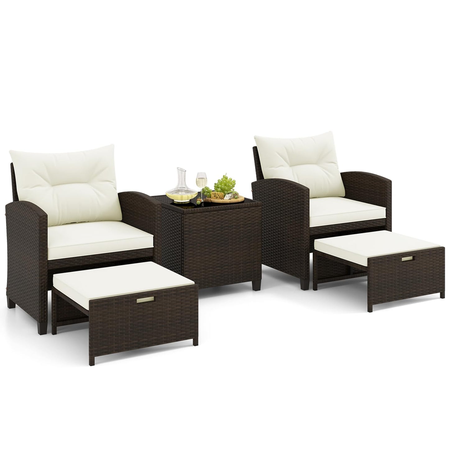 5-Piece Rattan Garden Furniture Set, Patio Conversation Set with 2 Chairs
