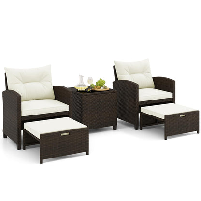5-Piece Rattan Garden Furniture Set, Patio Conversation Set with 2 Chairs