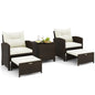 5-Piece Rattan Garden Furniture Set, Patio Conversation Set with 2 Chairs