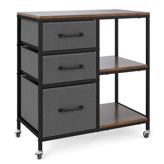 3-Drawer Mobile File Cabinet, Lateral Stationery Wooden Storage Cabinet