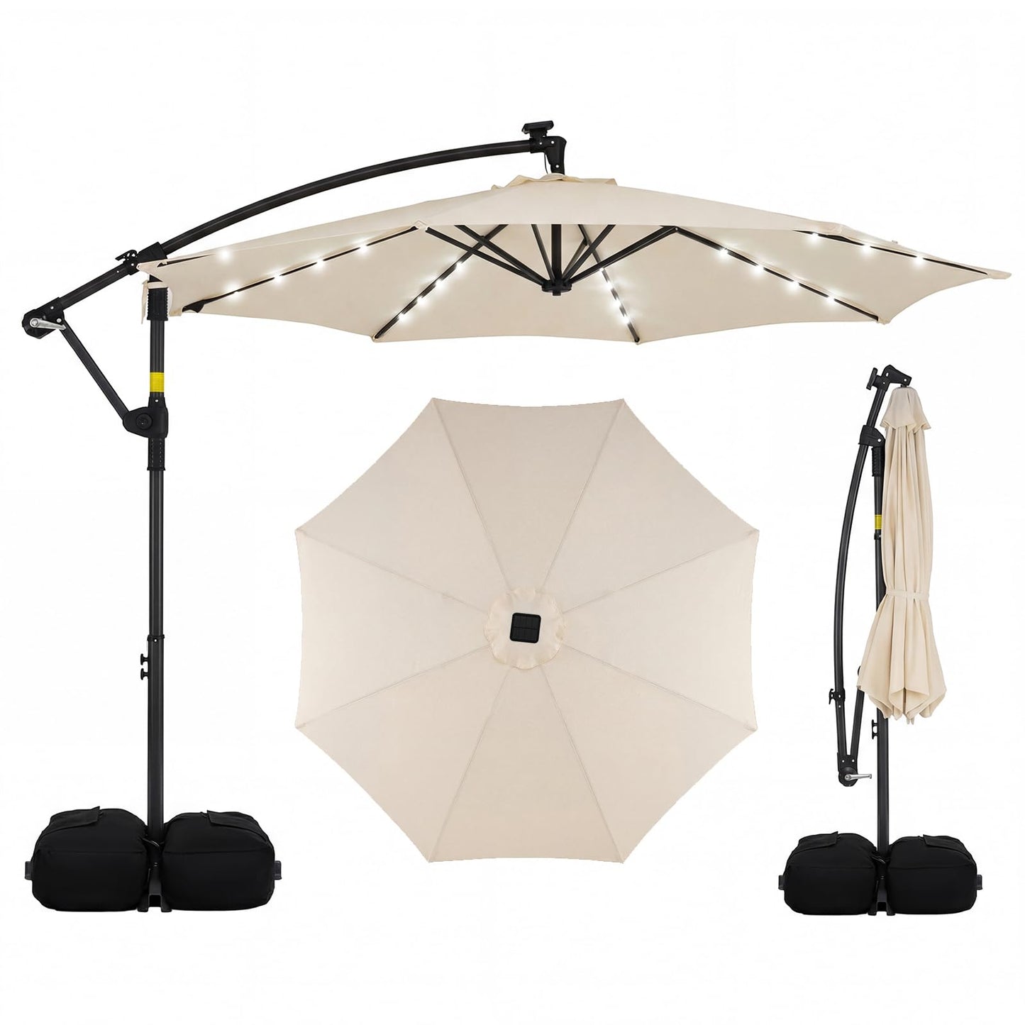 3M Garden Cantilever Parasol, Outdoor Offset Banana Hanging Umbrella with LED Lights