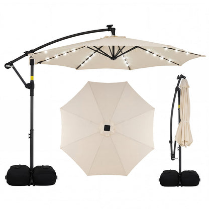 3M Garden Cantilever Parasol, Outdoor Offset Banana Hanging Umbrella with LED Lights